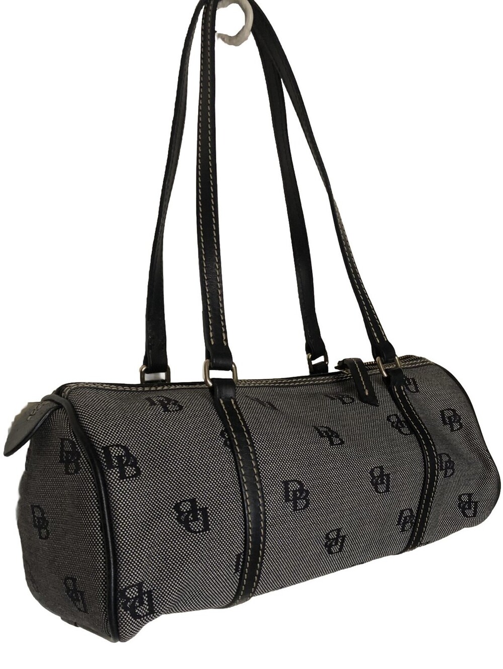 Vintage Dooney & Bourke  Duffle Double Handled Small Purse Gray/Black Logo COA